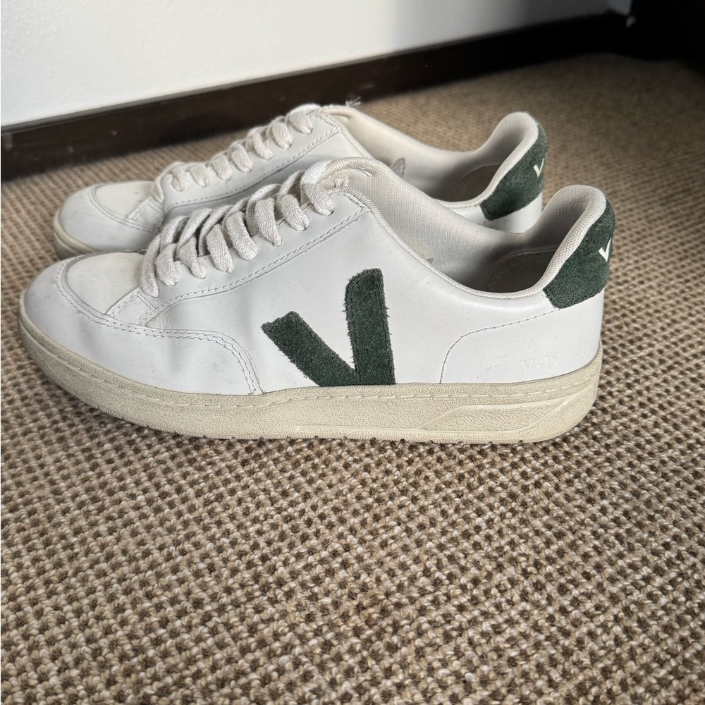Veja White Sneakers with Green Detailing